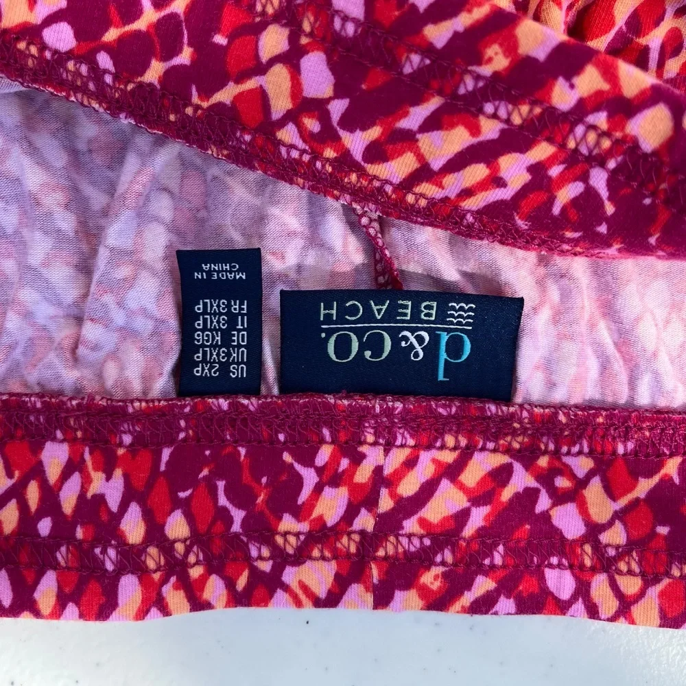 d&co Beach Plus Size 2XP Cropped Pants Pink Red Print Pull-On Stretch Casual_6